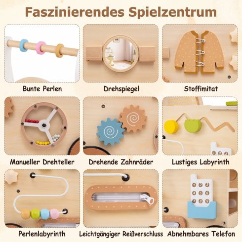 13 az 1-ben totyogós fából készült sétáló kerekekkel és tárolóval