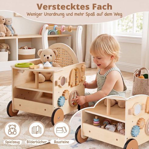 13 az 1-ben totyogós fából készült sétáló kerekekkel és tárolóval