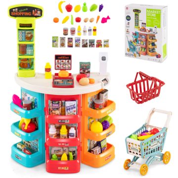   Szupermarket játékkészlet gyerekeknek 76 darabos Pretend Play élelmiszerbolt készlet - kék