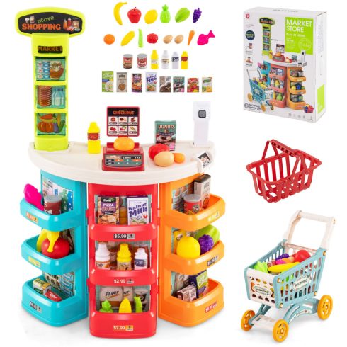 Szupermarket játékkészlet gyerekeknek 76 darabos Pretend Play élelmiszerbolt készlet - kék