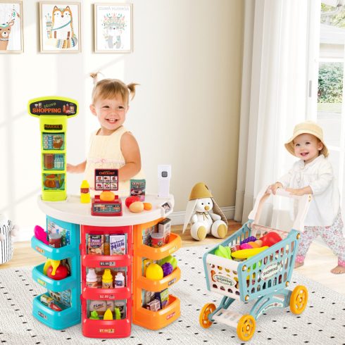 Szupermarket játékkészlet gyerekeknek 76 darabos Pretend Play élelmiszerbolt készlet - kék
