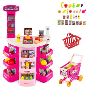   Szupermarket játékkészlet gyerekeknek 76 darabos Pretend Play élelmiszerbolt készlet - Rózsaszín