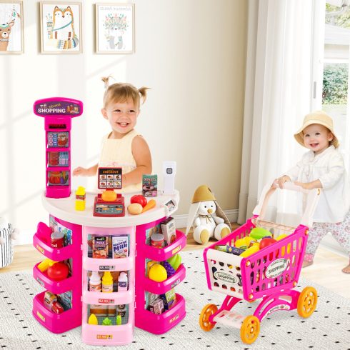Szupermarket játékkészlet gyerekeknek 76 darabos Pretend Play élelmiszerbolt készlet - Rózsaszín