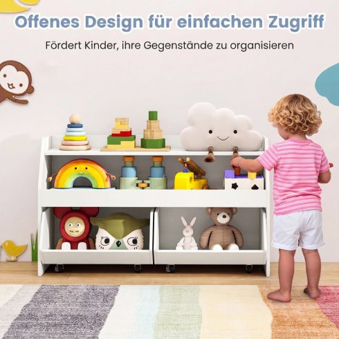 Gyerekjáték tároló doboz 2 mozgatható fiókkal - Fehér