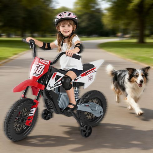 12V elektromos Kids' Motorkerékpár, elektromos motorkerékpár gyerekeknek eltávolítható edzőkerekekkel & Felfüggesztés, elektromos motorkerékpár, piros