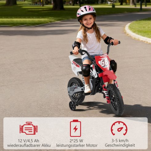 12V elektromos Kids' Motorkerékpár, elektromos motorkerékpár gyerekeknek eltávolítható edzőkerekekkel & Felfüggesztés, elektromos motorkerékpár, piros