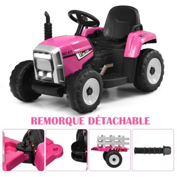   12 V-os gyermek traktor pótkocsival elektromos játékautó 135 x 51 x 53 cm rózsaszín