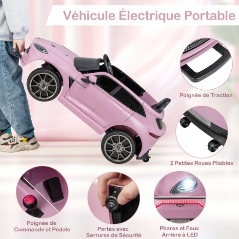 Elektromos Játékautó Gyerekeknek, 2V, Távirányítóval, Hivatalosan Engedélyezett Aston Martin, Kormány, Zene és LED Fények, 3-8 éves korig, Rózsaszín