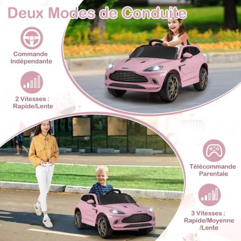 Elektromos Játékautó Gyerekeknek, 2V, Távirányítóval, Hivatalosan Engedélyezett Aston Martin, Kormány, Zene és LED Fények, 3-8 éves korig, Rózsaszín