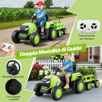   12 V-os elektromos traktor levehető pótkocsival és távirányítóval, akkumulátoros traktorjáték gyerekeknek zöld