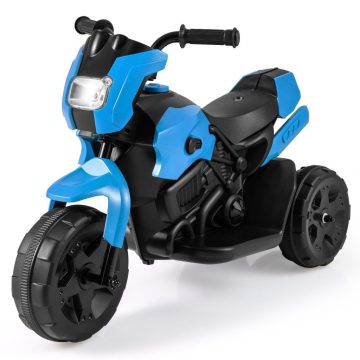   6V-os gyerekmotoros 3 kerekű elektromos motorkerékpár LED-es fényszóróval, lábpedállal, elemes elektromos játékautó sötétkék