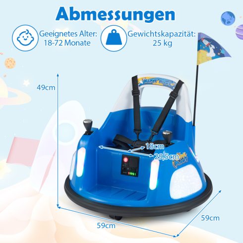 12 V-os gyermek elektromos lökhárítós autó, akkumulátorral működő jármű villogó lámpákkal és távirányítóval, kék