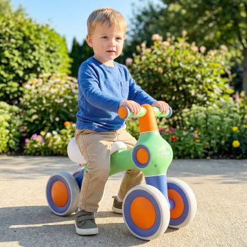   Baba egyensúlyi kerékpár állítható puha üléssel és 4 csendes kerékkel, pedálok nélkül, zöld