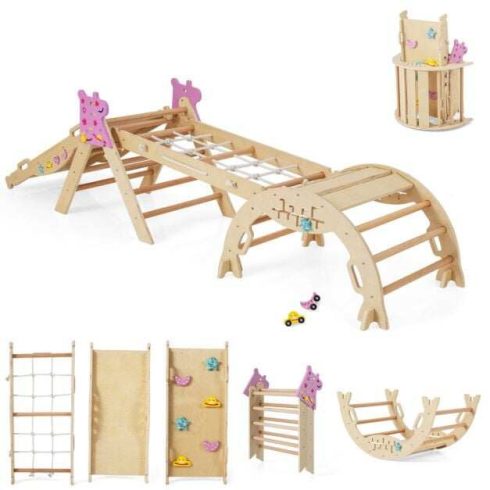Háromszög baba mászójátékok, összecsukható fa Montessori mászókészlet, beltéri játszótér boltívvel és természetes rámpával