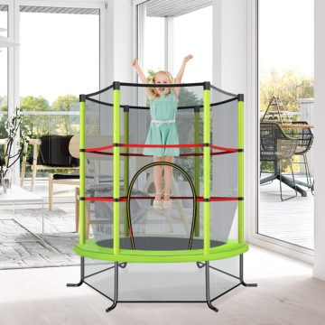  Ø140cm kerti trambulin biztonsági hálóval trambulin 135kg teherbírásig 3 éves kortól zöld