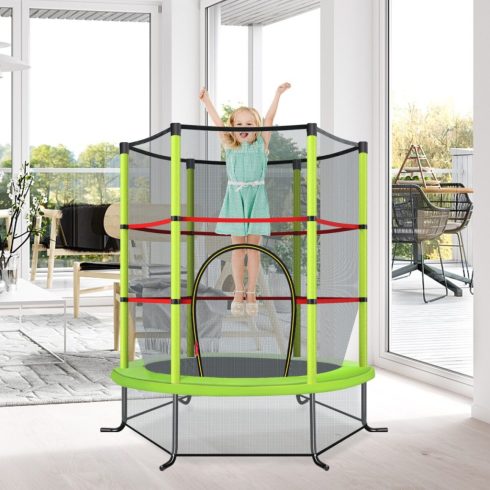 Ø140cm kerti trambulin biztonsági hálóval trambulin 135kg teherbírásig 3 éves kortól zöld