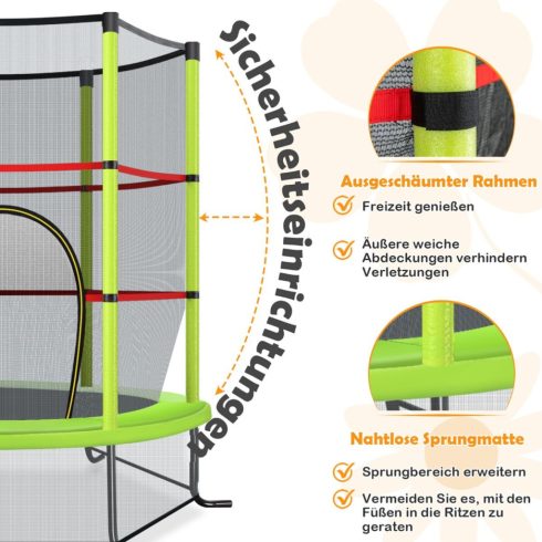 Ø140cm kerti trambulin biztonsági hálóval trambulin 135kg teherbírásig 3 éves kortól zöld