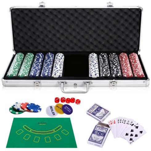 Pokerszett Pokerkoffer 500 lézerchip, alumínium pokerkoffer + szövet + 2 pakli pókerkártya