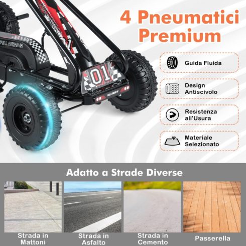 Toy Gokart állítható üléssel és stabil kézifékkel, erős pedálos gokart gyerekeknek, fekete