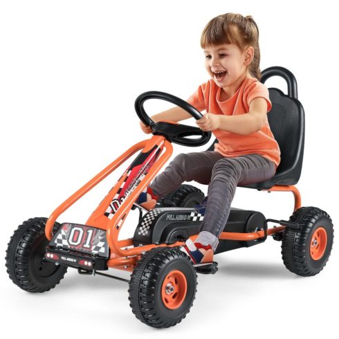 Toy Gokart állítható üléssel és stabil kézifékkel, biztonságos, robusztus pedálos gokart gyerekeknek, narancssárga