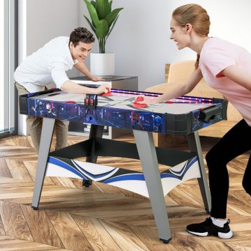   Air Hockey játékasztal motoros jégkorong játékasztal 2 tolóval és koronggal, állítható lábtámaszokkal, fehér