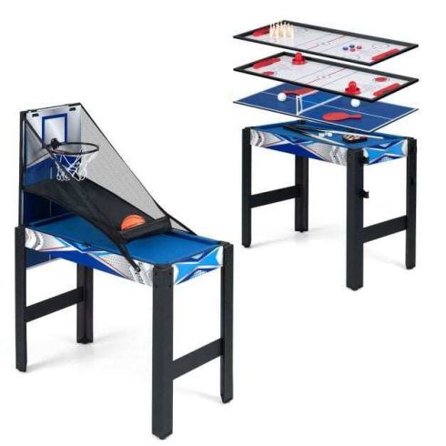 6 az 1-ben többjátékos asztal léghokival, asztalitenisszel, kosárlabdával, biliárddal, shuffleboarddal és bowlinggal - kék