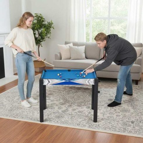 6 az 1-ben többjátékos asztal léghokival, asztalitenisszel, kosárlabdával, biliárddal, shuffleboarddal és bowlinggal - kék