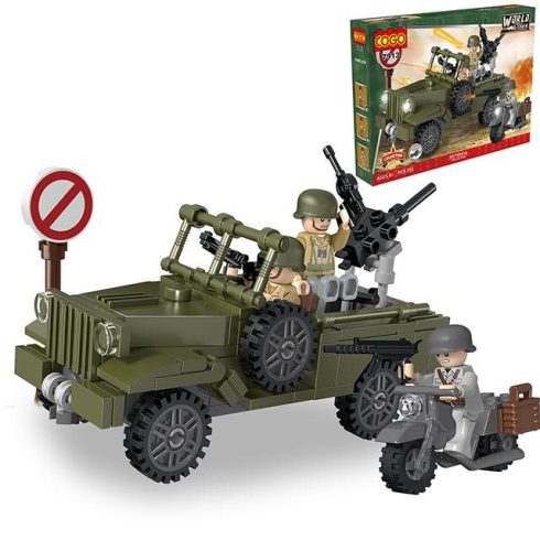 COGO 7913 lego kompatibilis építőjáték Katonai Jeep és motor 224 db-os