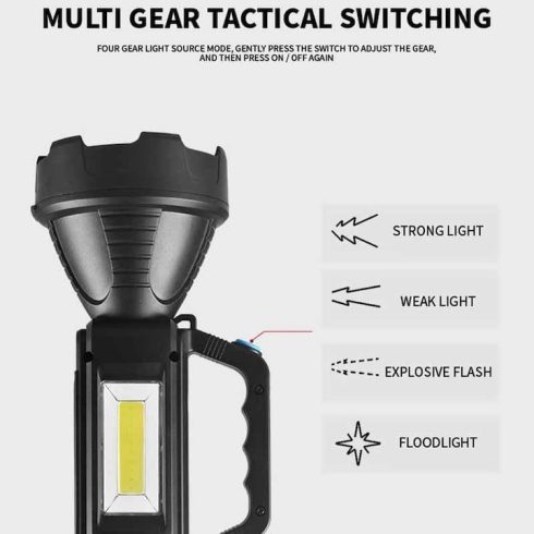 Újratölthető Zseblámpa, SolarOne® CX-8808 Li-Ion akkumulátor, oldalsó LED, akkumulátorjelző