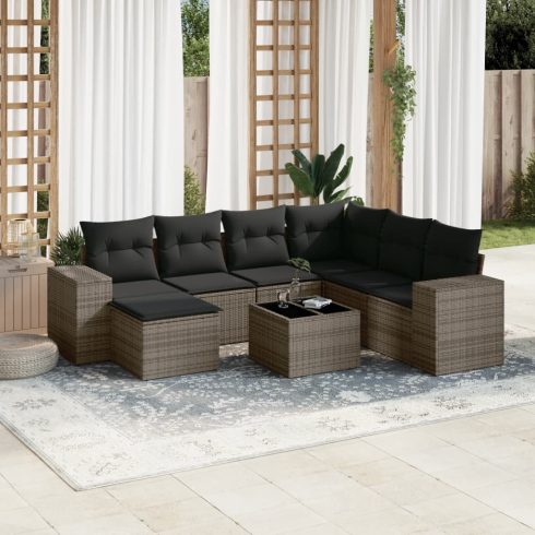 8 részes szürke polyrattan kerti ülőgarnitúra párnákkal