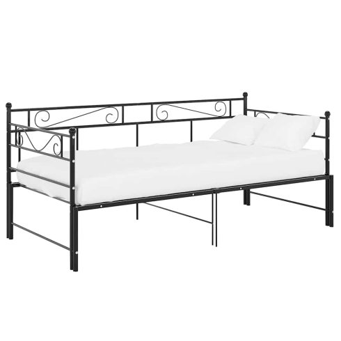 Fekete fém kihúzható kanapéágykeret 90 x 200 cm