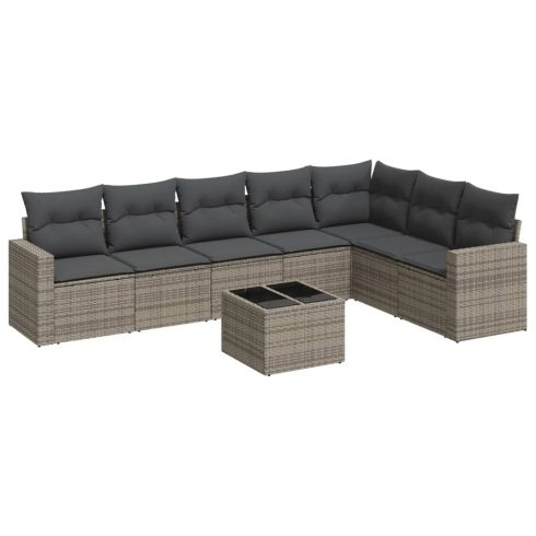 8 részes szürke polyrattan kerti ülőgarnitúra párnákkal
