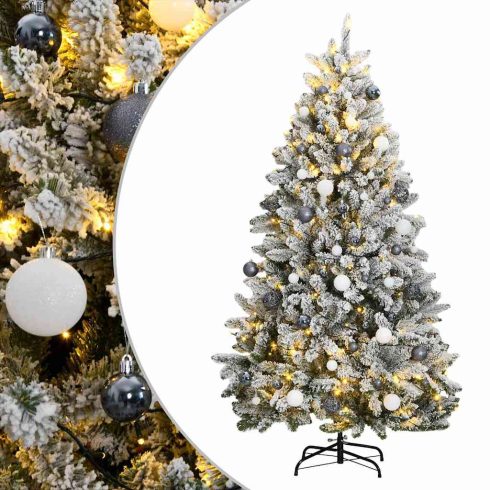 Csuklópántos műkarácsonyfa 300 LED-del és gömbökkel 180 cm