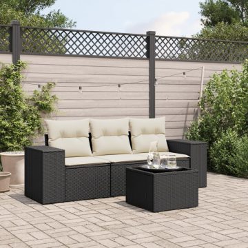   4 részes fekete polyrattan kerti ülőgarnitúra párnákkal