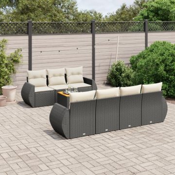   8 részes fekete polyrattan kerti ülőgarnitúra párnákkal