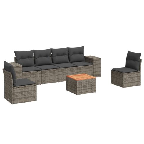 7 részes szürke polyrattan kerti ülőgarnitúra párnákkal