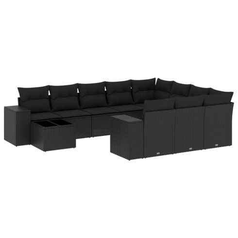 11 részes fekete polyrattan kerti ülőgarnitúra párnákkal