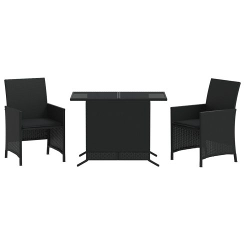 3 részes fekete polyrattan bisztrógarnitúra párnával