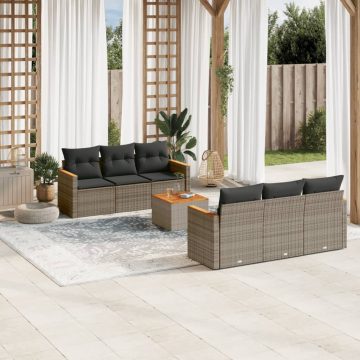   7 részes szürke polyrattan kerti ülőgarnitúra párnákkal