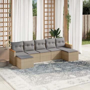   7 részes vegyes bézs polyrattan kerti ülőgarnitúra párnákkal