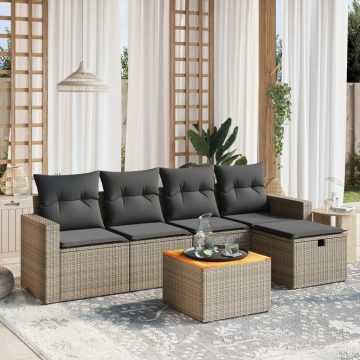   6 részes szürke polyrattan kerti ülőgarnitúra párnákkal