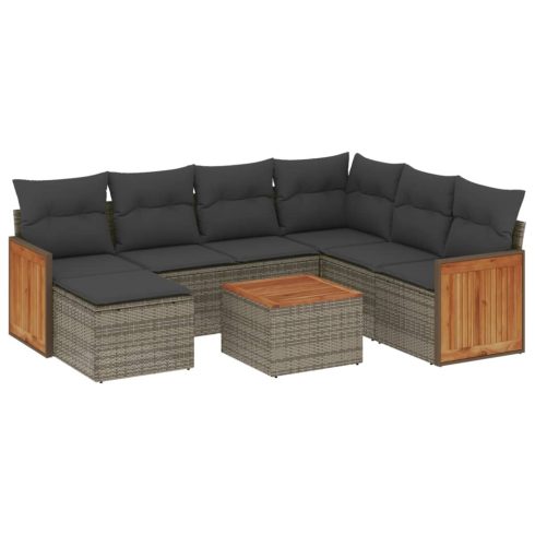 8 részes szürke polyrattan kerti ülőgarnitúra párnákkal