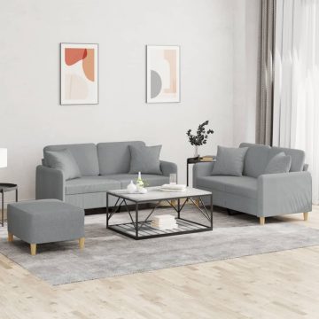   3 részes világosszürke szövet ülőgarnitúra párnákkal