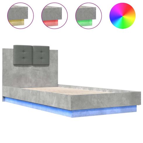 Betonszürke ágykeret fejtámlával és LED-világítással 75x190 cm