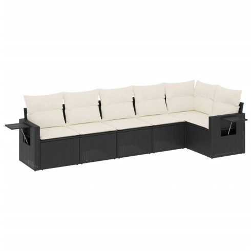 6 részes fekete polyrattan kerti ülőgarnitúra párnákkal