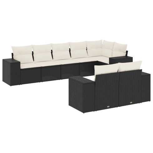 8 részes fekete polyrattan kerti ülőgarnitúra párnákkal