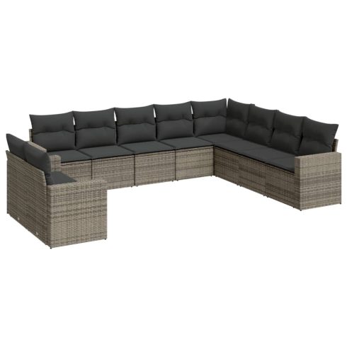 10 részes szürke polyrattan kerti ülőgarnitúra párnákkal