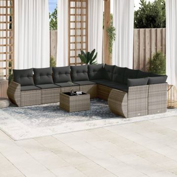   10 részes szürke polyrattan kerti ülőgarnitúra párnákkal