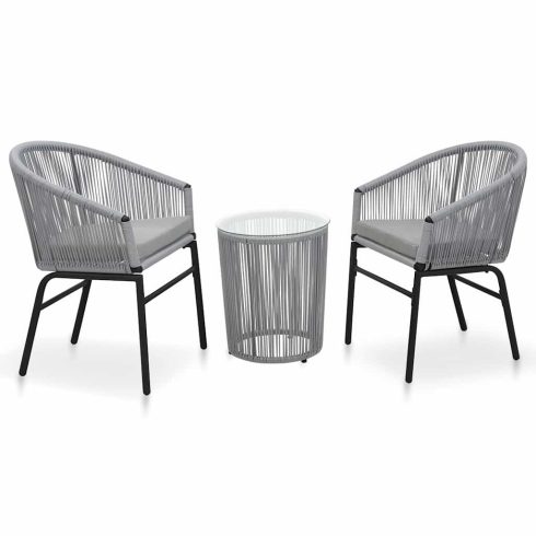 3 darabos szürke PE rattan bisztrószett párnával
