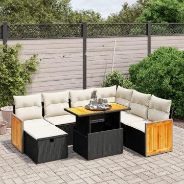  8 részes fekete polyrattan kerti ülőgarnitúra párnákkal